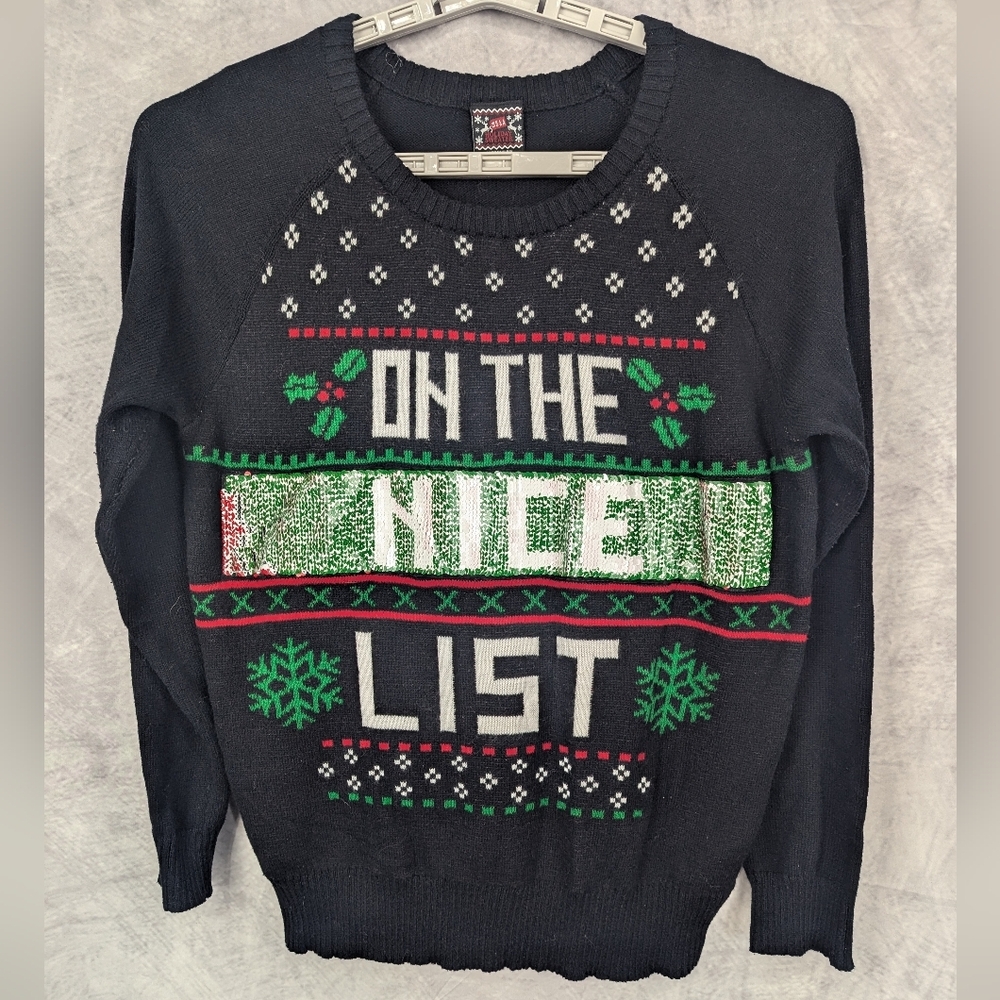 Changeable Naughty/Nice Sequin Christmas Sweater Size XL (Fits Like A Large)